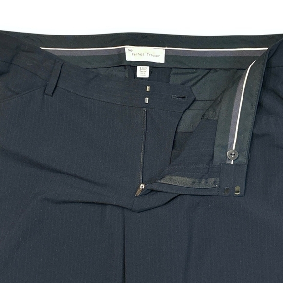 GAP Perfect Fit Navy Pinstripe Flat Front Trousers - Picture 3 of 9
